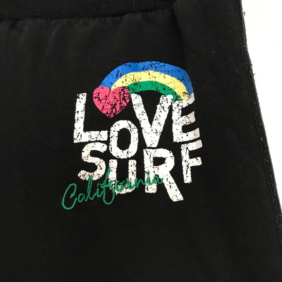 Y2K 360 SURF Love Surf California Low Rise Capri Pants S Black Rainbow Heart - Picture 6 of 12